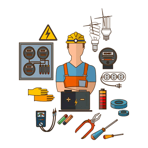 electrical tools, components and worker graphic